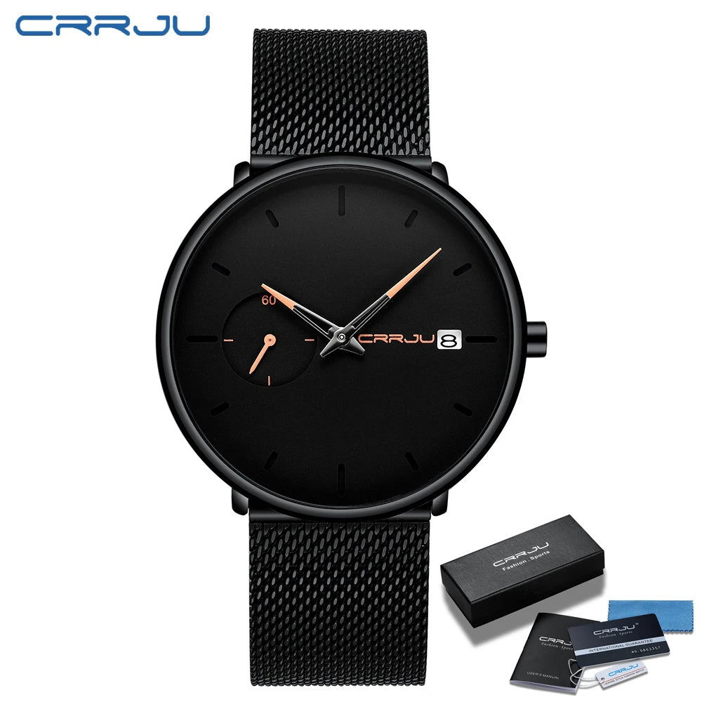 Mens Watches Luxury Sport Wrist Watch Unique Design Stainless Steel Auto Date Mesh Strap Men Fashion Casual Quartz Watches