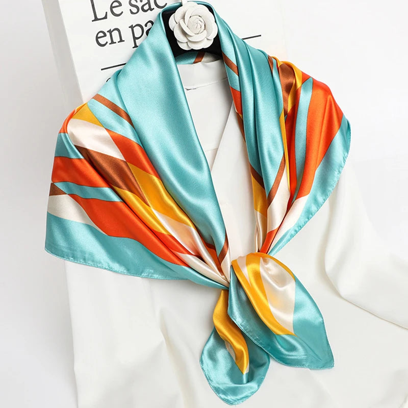 Women Scarf Silk Feeling Hair Neck Square Brand Office bandanna muffler Waiter Flight Attendants Handkerchief Rings wrap