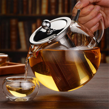 600/950/1300ml Glass Stainless Steel Teapot with Infuser Filter Lid Heat Resistant Tea Pot Kettle