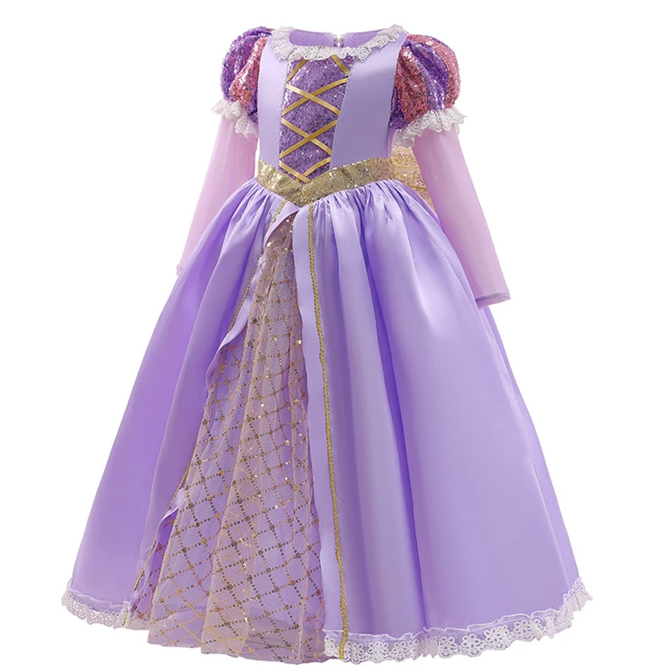 Rapunzel Princess Girl Dress Cosplay Tangled Halloween Party Vestido  Birthday Christmas