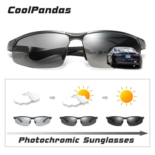 Aluminum Rimless Photochromic Polarized UV400 Driving Sunglasses for Men Women