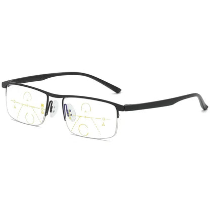 Progressive Multifocal Reading Glasses Half Frame Metal Presbyopia Eyewear Anti Blue Ray Square Magnifying Eyeglaases