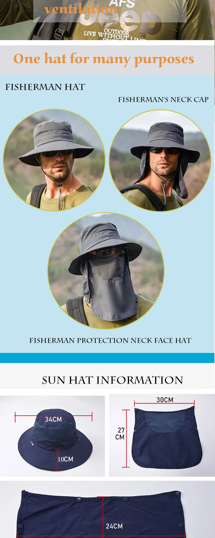 Summer Quick Dryng UV Protection Fisherman Cap Face Neck Cover Outdoor Fishing Cycling Removable Men Visor Hat Women Bucket Hat