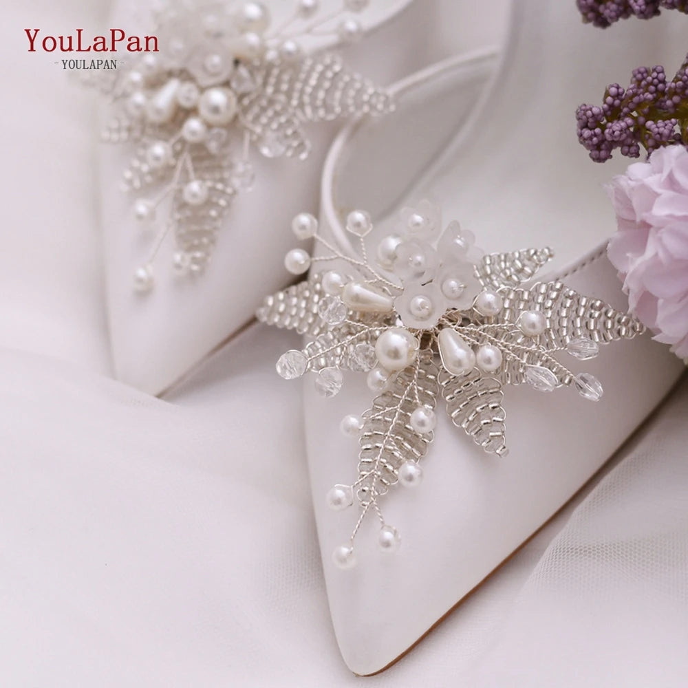 Wedding Flower Shoe Clip Pearl Shoe Buckle Bride Metal Shoes Ornaments Accessories Tiny Beaded Shoes Buckle