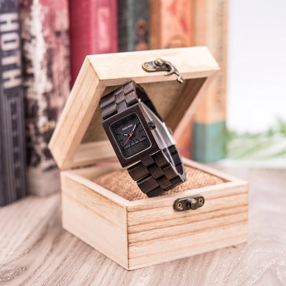 Women Watches Top Brand Luxury Ebony Wood Quartz Wristwatch