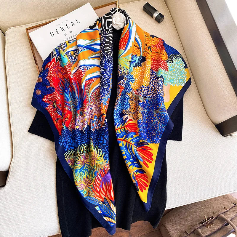 Women Scarf Silk Feeling Hair Neck Square Brand Office bandanna muffler Waiter Flight Attendants Handkerchief Rings wrap