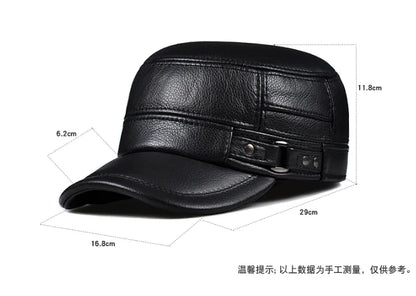 Winter Genuine Leather Cap Men's Flat Caps Warm Army Military Hat Elegant Man Baseball Cap British Vintage Cowhide Leather Hat