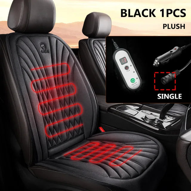 12/24V Heated Car Seat Cover 30‘ Fast Heating Seat Cushion Universal Car Seat Heater Thicken Lengthen Widen Flannel Heating Pad