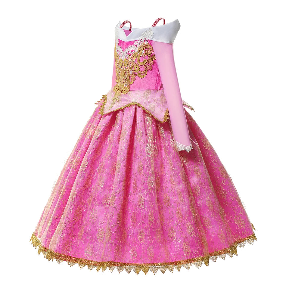 Girls Sleeping Beauty Aurora Princess Halloween Cosplay Dress Off Shoulder Kids Gift Fancy Party Princess Clothing