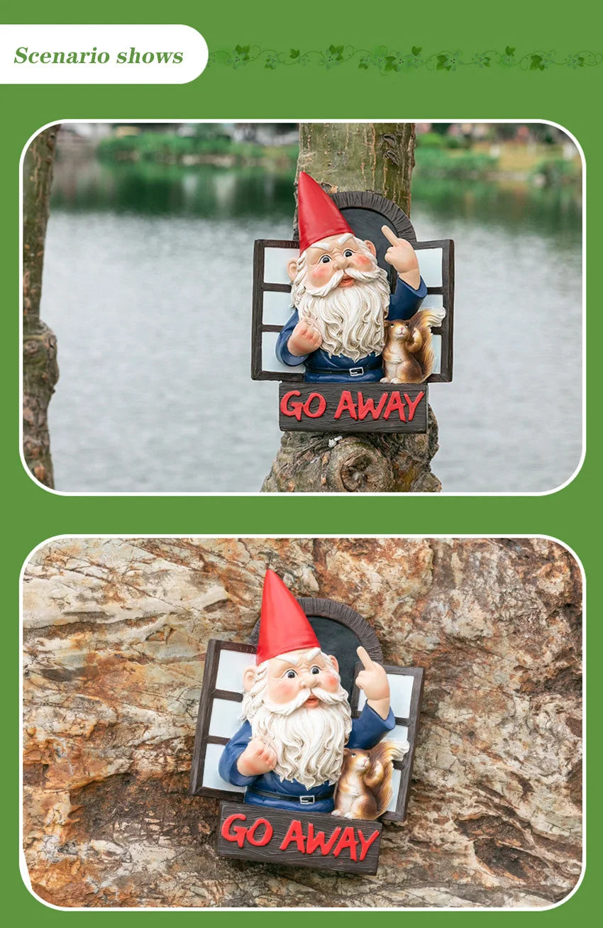 Go Away Rude Middle Finger Gnome Garden Statue Gnome Figurine Resin Angry Wacky Guardian Gnome Home Wall Tree Hanging Decor