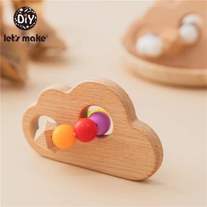 Let's Make Colorful Cloud Baby Rattle Toys Dream Safe Wooden Toys DIY Crochet Rattle Soother Bracelet Teether Set Infant Gift