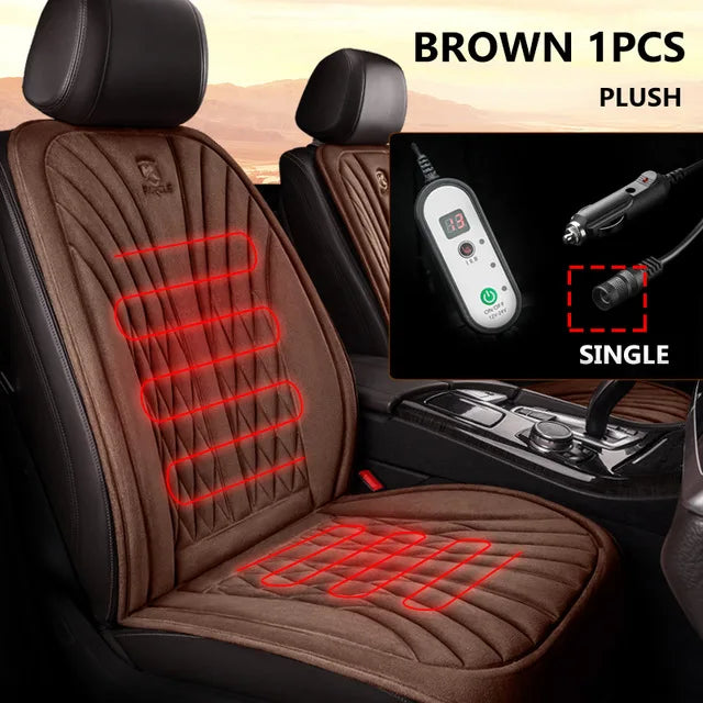 12/24V Heated Car Seat Cover 30‘ Fast Heating Seat Cushion Universal Car Seat Heater Thicken Lengthen Widen Flannel Heating Pad