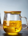 Creative Glass Tea Infuser Cup With Filter Transparent Flower Teacup  Handle Bamboo Lid Heat-resistant Fruit Tea Mug Drinkware