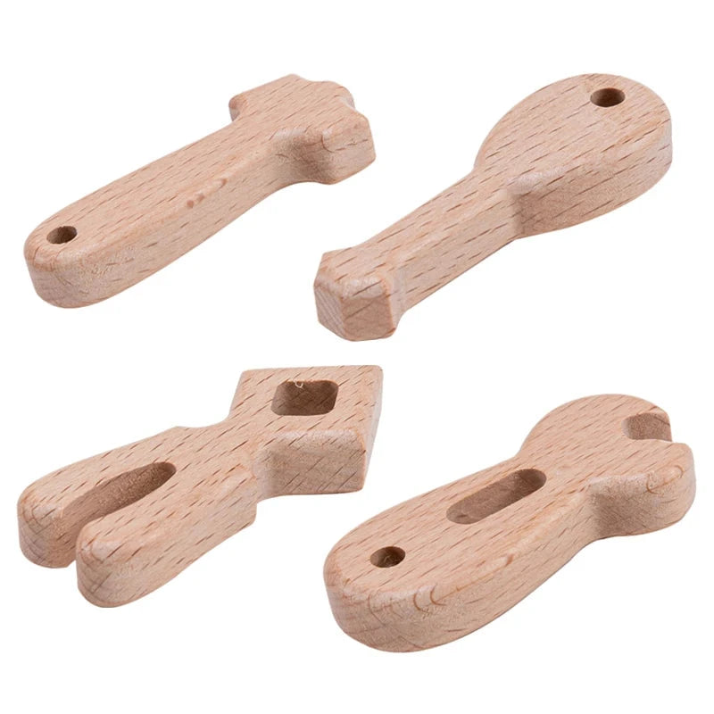 4PC Beech Wood Tools Blocks Baby Toys Montessori DIY Educational Toy Toddler Creative Wrench Tool Shape Teething Toys For Kids