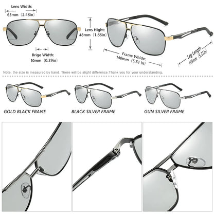 Square Aluminum Photochromic Sunglasses Men Polarized UV400