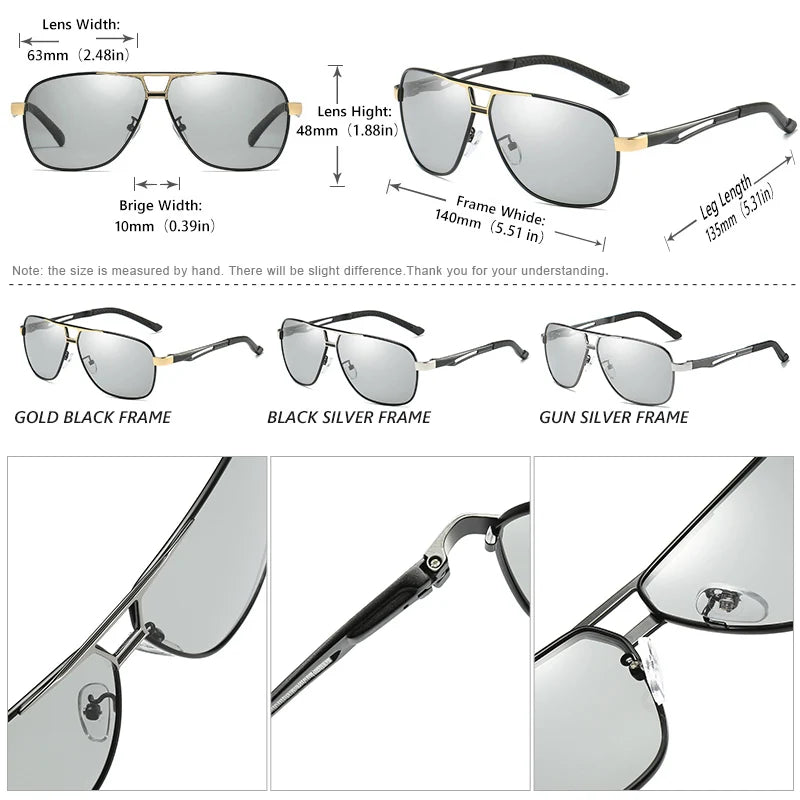 Vintage Aviation Photochromic Polarized UV400 Anti-Glare Driving Sunglasses for Men Women
