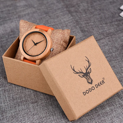 Watches Top Brand Luxury Quartz Leather Silicone Strap Bamboo Wristwatch