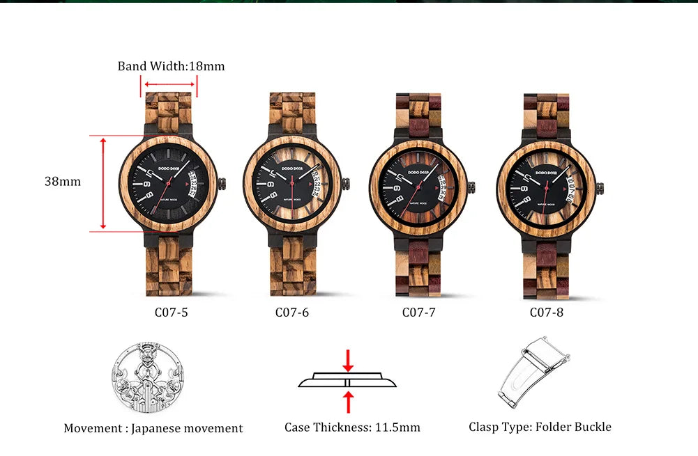 Wristwatches Quartz Watch Auto Date Real Wood Irregular Dial Colorful Band