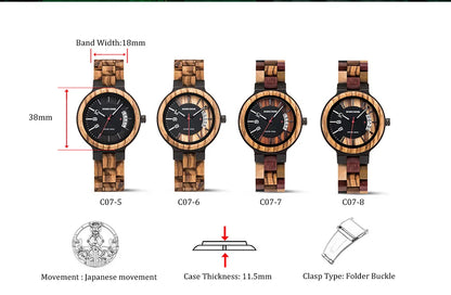 Wristwatches Quartz Watch Auto Date Real Wood Irregular Dial Colorful Band