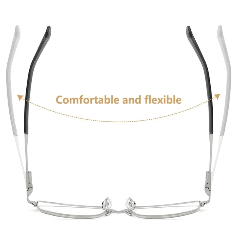 Reading Glasses Men Blue Light Glasses Metal Half Frame Presbyopia Eyeglasses Frame Mens Bussiness Computer Eyewear