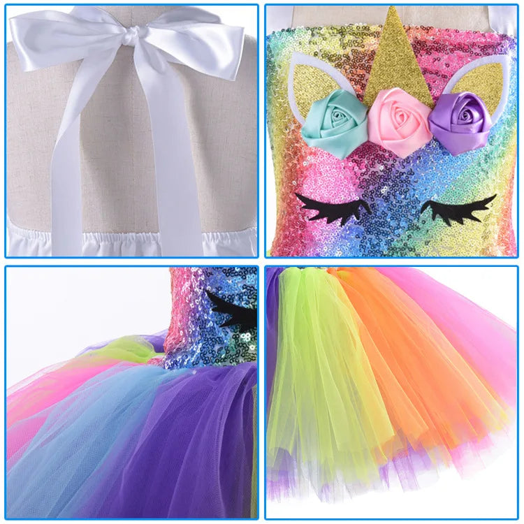 Unicorn Princess Tutu Dress with Sequins for Party Dance Halloween and Birthday Costume