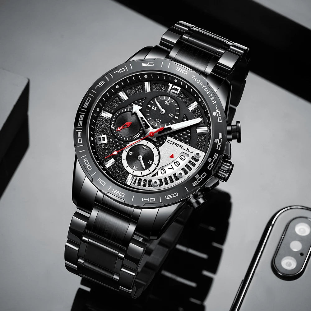 Mens Watches Fashion Stainless Steel Business Watch Luxury Luminous Waterproof Chronograph Quartz Watch Relogio Masculino