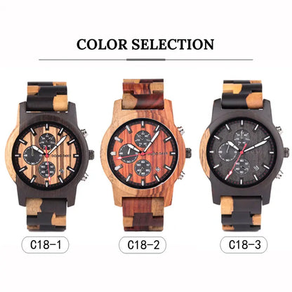 Watches Creative Business Quartz Clock Wood Timepieces Chronograph Date Week Display