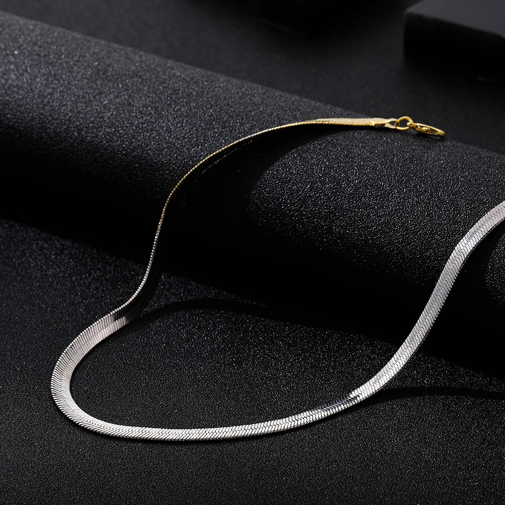 Good Quality Minimalist Flat Snake Chain Choker Necklace Punk  Silver Color Mixed Collar Clavicle Necklace