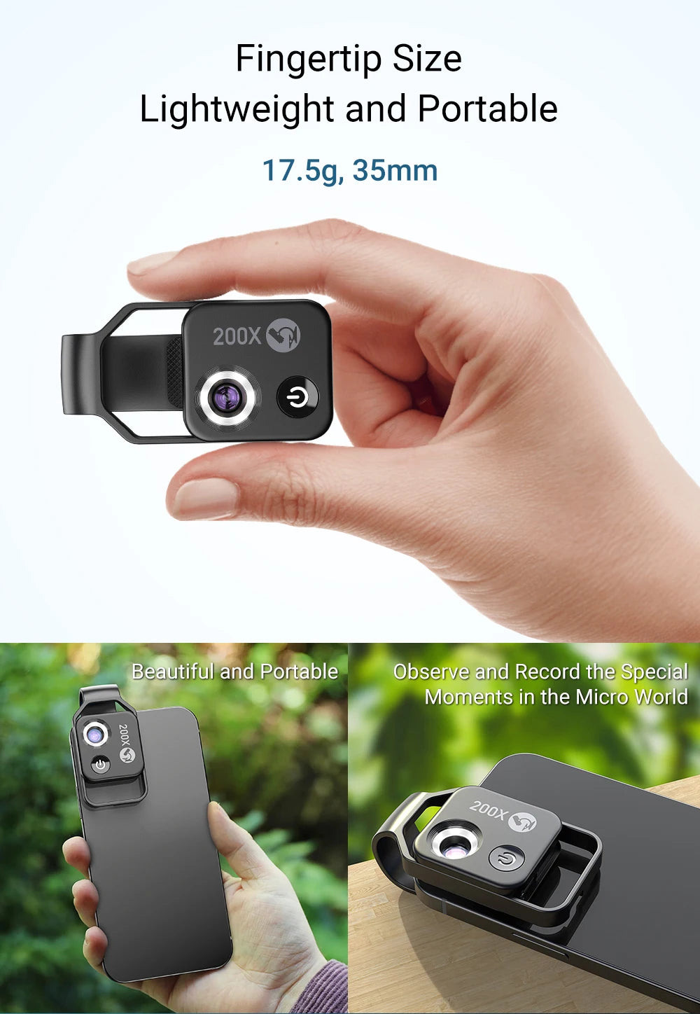 200X Smartphone Microscope Lens with LED Light Universal Clip