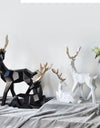 A Couple of 2Pcs Deer Statue Modern Geometric Sculpture Desktop Ornament Figurine Wine Cabinet Cafe TV Showcase Decor