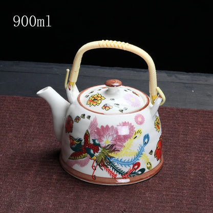 Porcelain Teapot with Strainer Net High Capacity 500 900ML Traditional Retro Ceramic Tea Set