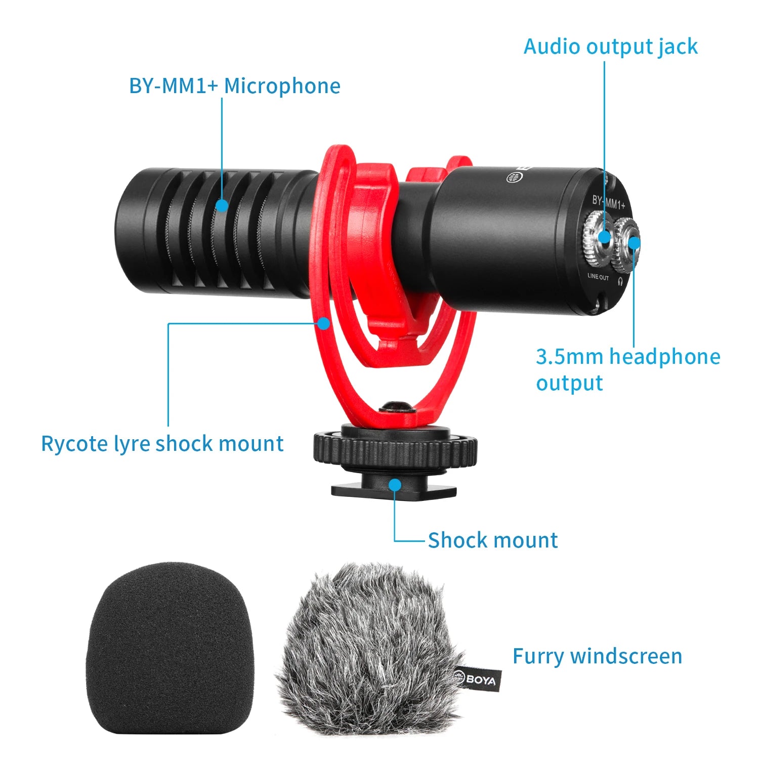 BY-MM1+ Super-Cardioid Shotgun Microphone for iPhone Android PC Laptop DSLR Cameras Camcorder YouTube Recording Streaming