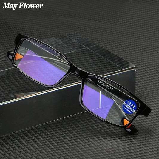 Retro Square Reading Glasses with Lightweight TR90 Frame