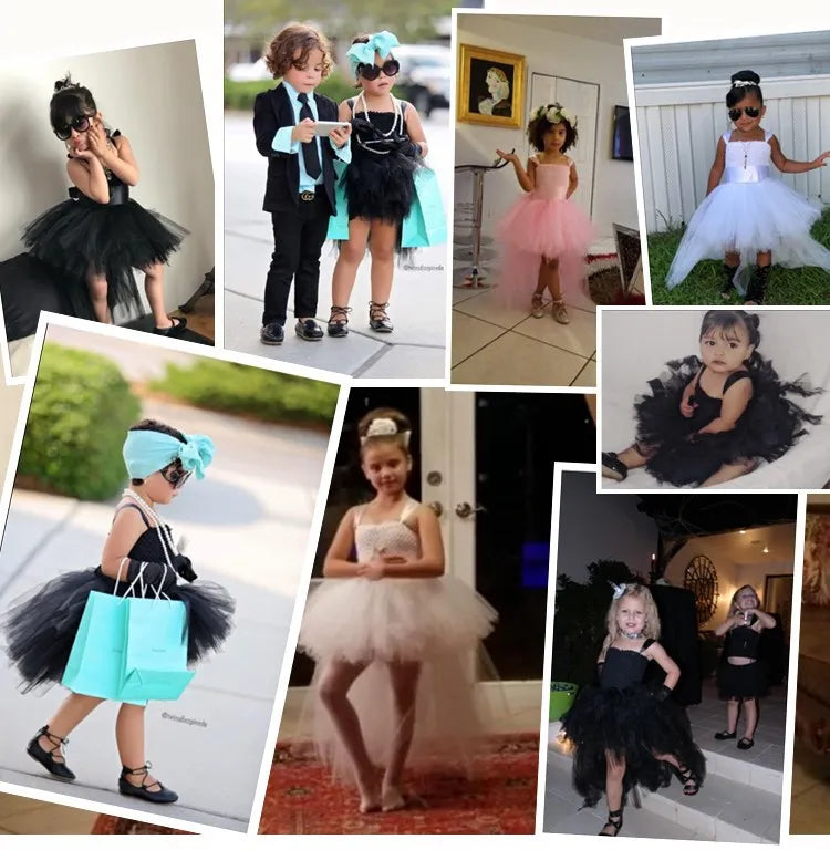 Kids Girls Black Devil Unicorn Tutu Dress V-Neck Train Fallen Dark White Angel Fancy Party Dress Carnival Halloween Costume