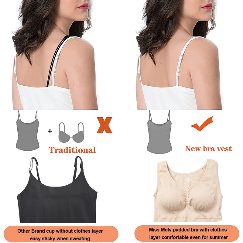 Tank Tops Wide Strap Camisole with Built in Padded Bra Vest Shelf Bra Casual Camisole Sleeveless Top for Daily Weari