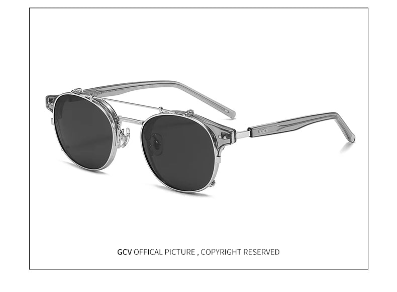 Double Layer Removable Lens Polarized UV400 Gothic Retro Steampunk Sunglasses for Men Women