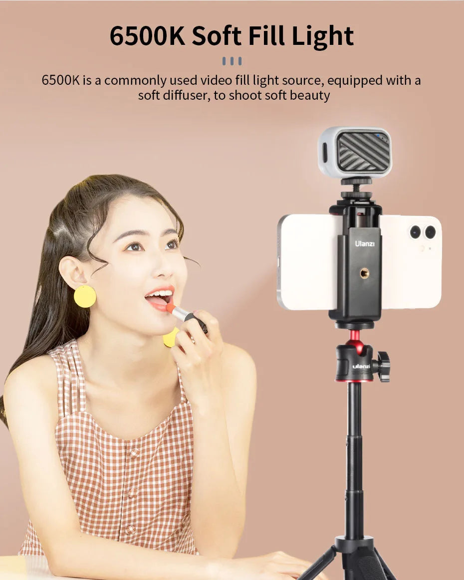 6500K Ultra Mini Rechargeable LED Video Light Adjustable Vlog Light for YouTube Selfie Live Type-C Charging Light