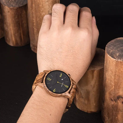 Wooden Wristwatch Wrist Band Man Luxury Calendar Quartz  Simple Date Display Wood Watch