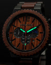 Watches Wooden Wrist Stop Watch Quartz Chronograph Luminous Hands Auto Date