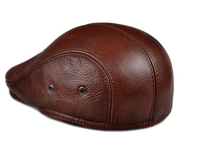 Men's outdoor leather hat winter Berets male warm Ear protection cap 100% genuine leather dad hat