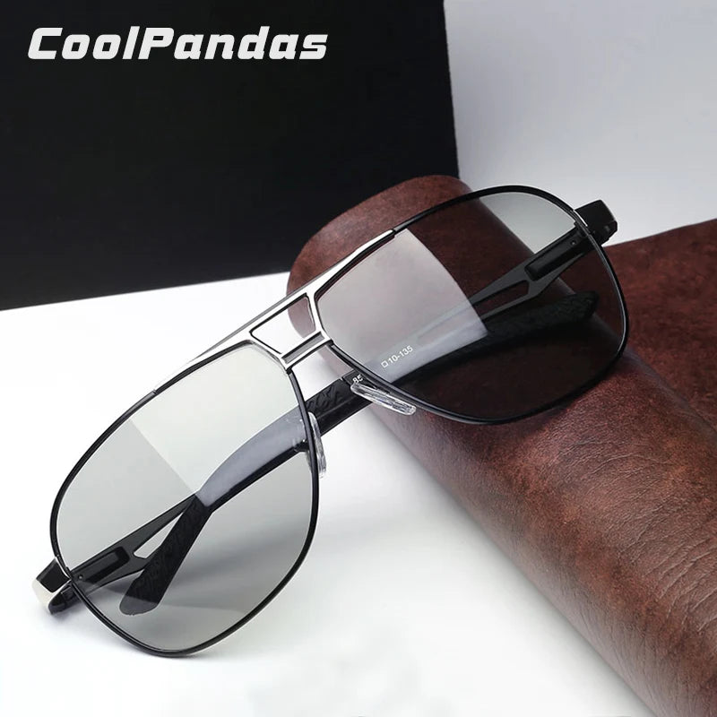 Square Aluminum Photochromic Sunglasses Men Polarized UV400