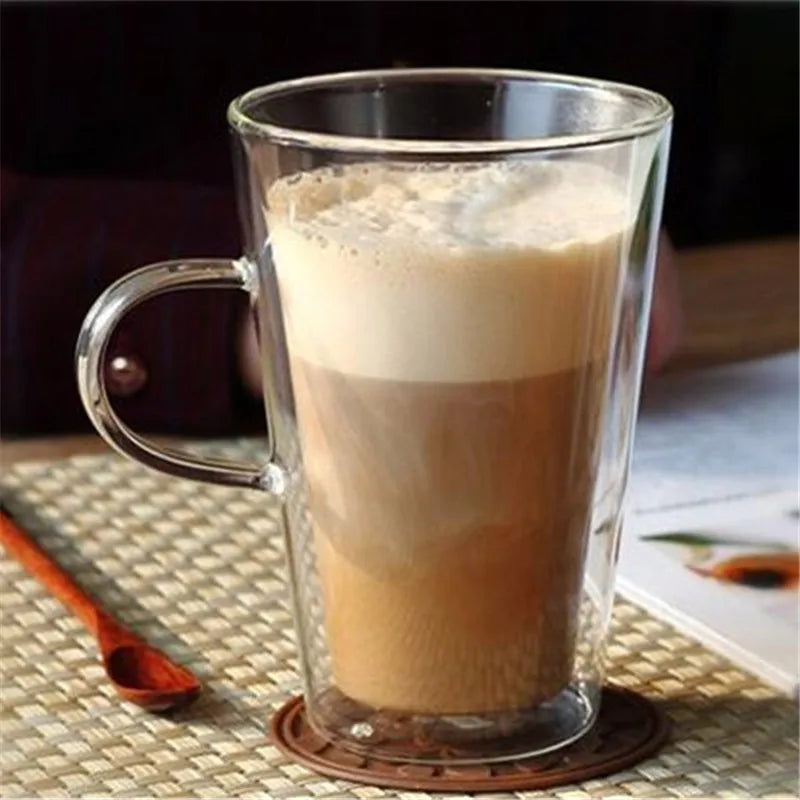 200ml 400ml Heat Resistance Double Wall Glass Cappuccino Coffee Mug With Handle Tea Milk Juice Cup Water Beer Mug Drinkware