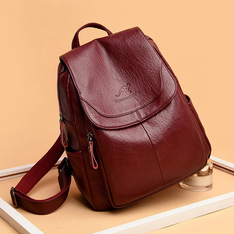 Soft Leather Backpacks Vintage Female Shoulder Bags Casual Travel Ladies Bagpack School Bags