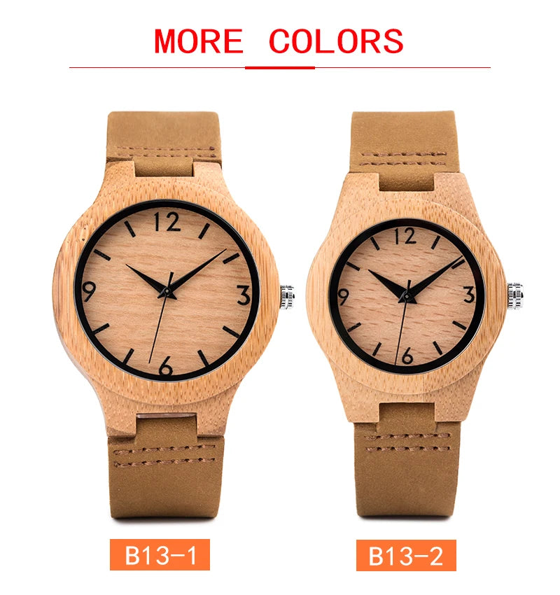 Bamboo Couple Watch Quartz Handmade Leather Ladies Wrist watches Lover's Customized Engrave Logo