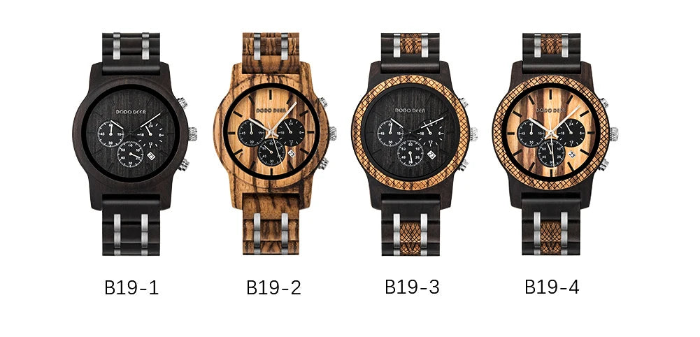 Watches Japanese Quartz Wooden Wristwatch Chronograph Top Brand Luxury Stopwatch Auto Date