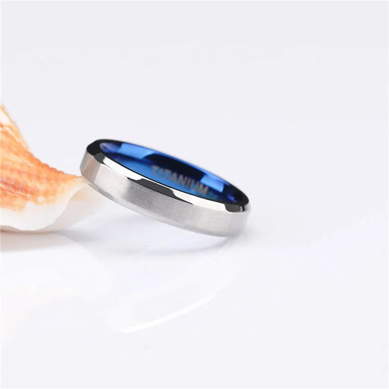 100% Pure Titanium Men Women Ring Silver Color Blue Inside Classic 4/6mm Wedding Rings