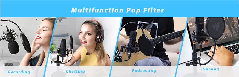 Microphone Pop Filter Metal Pop Filter Shield Double Layer Windscreen Popfilter For USB Microhone Podcast Microphone