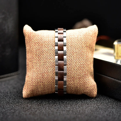 Bracelet Metal Stainless Steel Wood Strap Jewelry