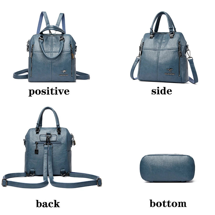 Leather Backpack Women Shoulder Bags Multi function Travel Backpack School Bags Bagpack