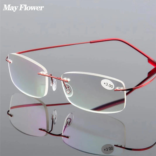 Rimless Square Reading Glasses with Lightweight Alloy Frame